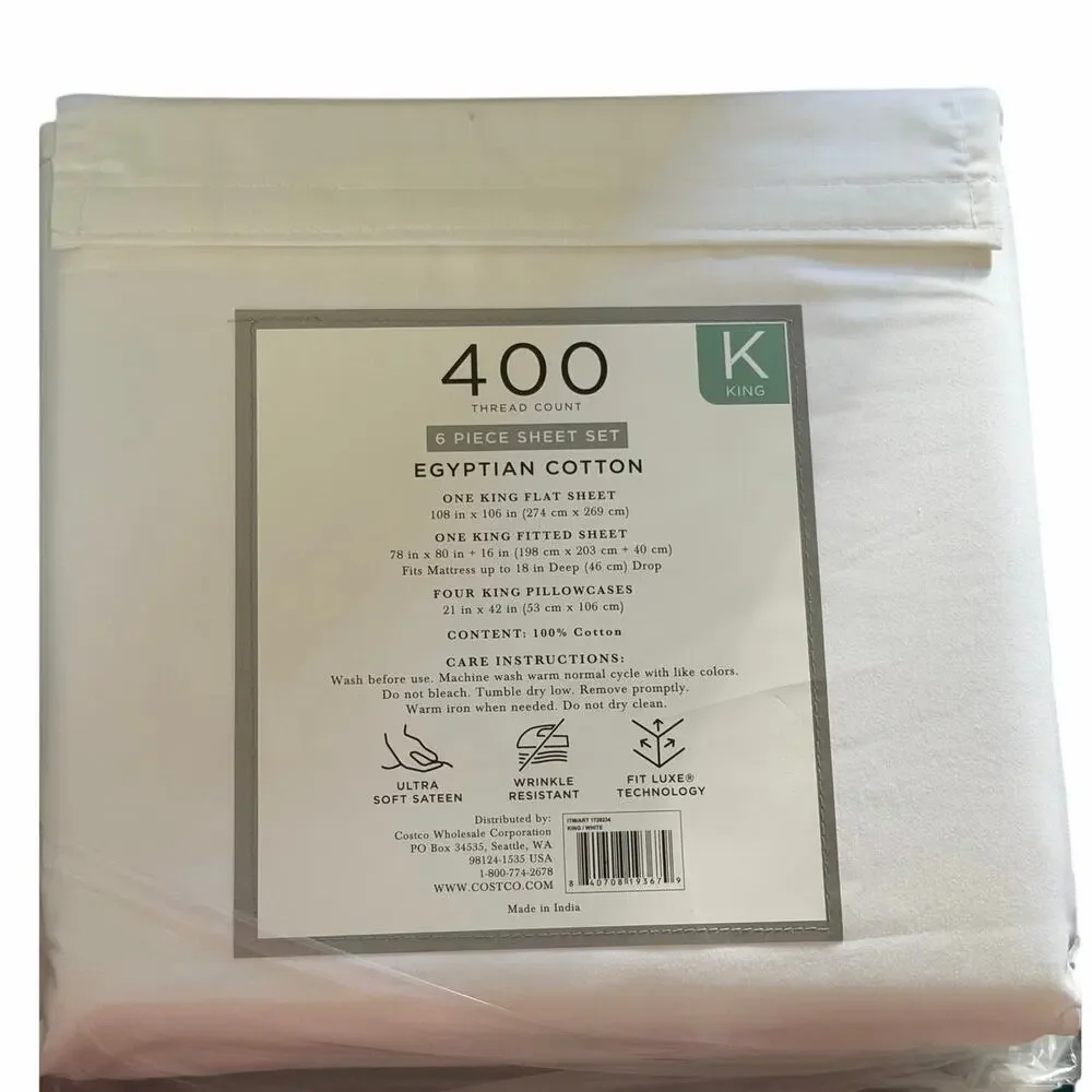Hotel Signature Sateen King 400TC Egyptian Cotton Sheet Set White 6pc New